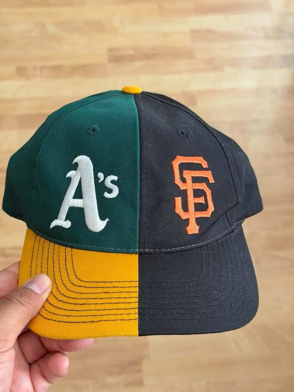 Vintage Split Cap Hat featuring Oakland Athletics and San Francisco Giants